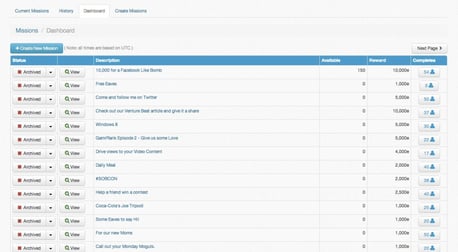 The new Missions dashboard will place all your missions in an easier to use table.